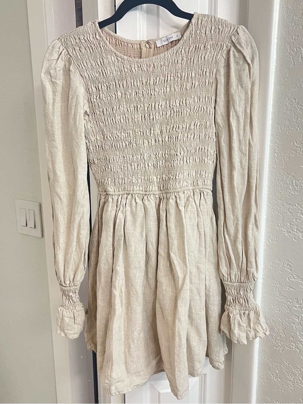 Dissh KENNEDY NATURAL SHIRRED LINEN DRESS in Natural  (US 4)
